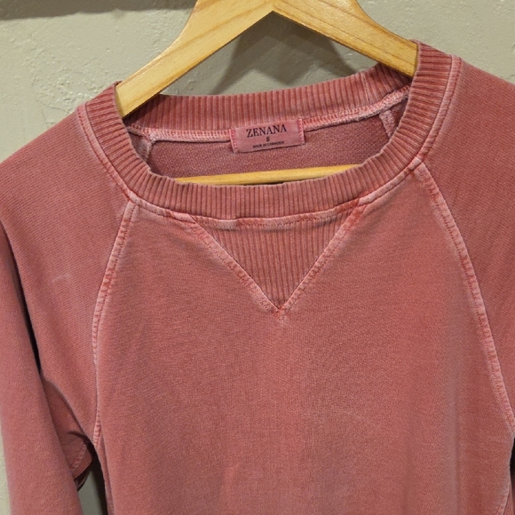 Zenana Washed Coral Pullover Sweatshirt Crewneck Long Sleeve Size S - Picture 4 of 5